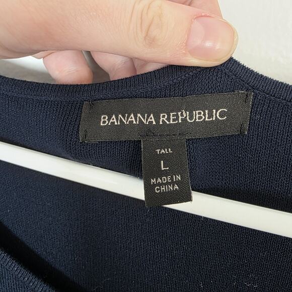 Banana Republic Navy Knit Handkerchief Long Sleeve Midi Dress Size L Tall - Picture 5 of 9